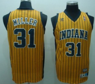 Indiana Pacers #31 Reggie Miller Yellow Pinstripe Swingman Throwback Jersey