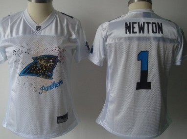Carolina Panthers #1 Cam Newton White Fem Fan Womens Jersey 