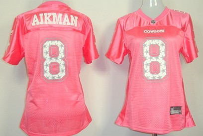 Dallas Cowboys #8 Troy Aikman Pink Star Struck Fashion Womens Jersey 
