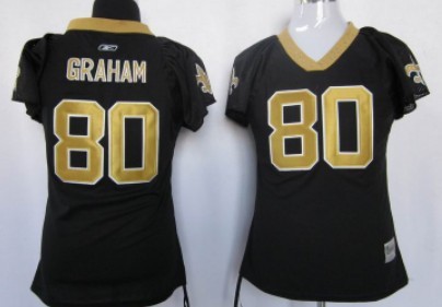 New Orleans Saints #80 Jimmy Graham Black Womens Field Flirt Fashion Jersey 