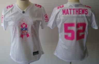 Green Bay Packers #52 Clay Matthews 2011 Breast Cancer Awareness White Womens Fashion Jersey 