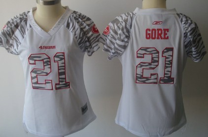 San Francisco 49ers #21 Frank Gore White Womens Zebra Field Flirt Fashion Jersey 