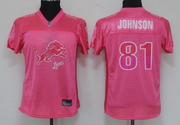 Detroit Lions #81 Calvin Johnson Pink Fem Fan Womens Jersey 