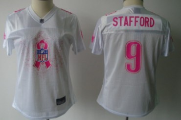 Detroit Lions #9 Matthew Stafford 2011 Breast Cancer Awareness White Womens Fashion Jersey 