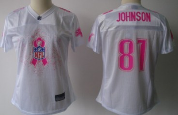 Detroit Lions #81 Calvin Johnson 2011 Breast Cancer Awareness White Womens Fashion Jersey 