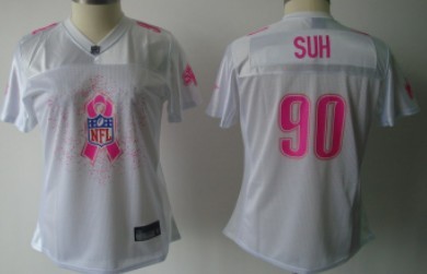 Detroit Lions #90 Ndamukong Suh 2011 Breast Cancer Awareness White Womens Fashion Jersey 
