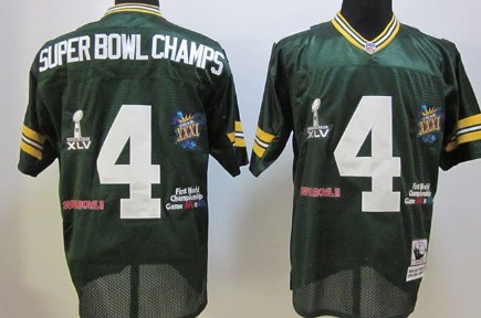 Green Bay Packers #4 Super Bowl Champs Green Throwback Jersey 