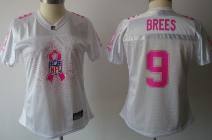 New Orleans Saints #9 Drew Brees 2011 Breast Cancer Awareness White Womens Fashion Jersey 