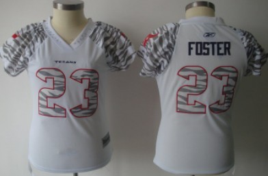 Houston Texans #23 Arian Foster White Womens Zebra Field Flirt Fashion Jersey 