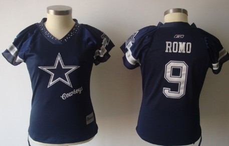 Dallas Cowboys #9 Tony Romo 2011 Blue Womens Field Flirt Fashion Jersey 