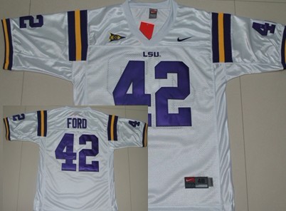 LSU Tigers #42 Michael Ford White Jersey 