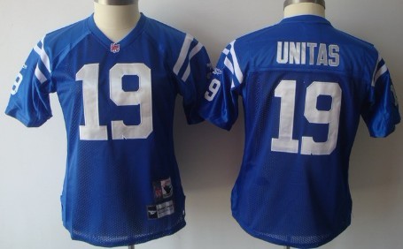 Indianapolis Colts #19 Johnny Unitas Blue Womens Jersey