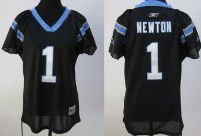 Carolina Panthers #1 Cam Newton Black Womens Field Flirt Fashion Jersey 