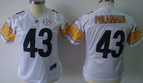 Pittsburgh Steelers #43 Troy Polamalu White Womens Team Jersey 