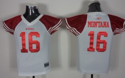 San Francisco 49ers #16 Joe Montana White Womens Field Flirt Fashion Jersey 