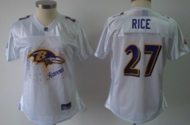 Baltimore Ravens #27 Ray Rice White Fem Fan Womens Jersey 