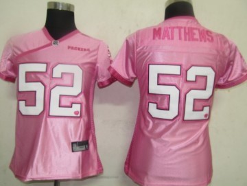 Green Bay Packers #52 Matthews Pink Womens Jersey 