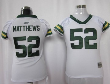 Green Bay Packers #52 Matthews White Womens Field Flirt Fashion Jersey 