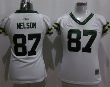 Green Bay Packers #87 Nelson White Womens Field Flirt Fashion Jersey 