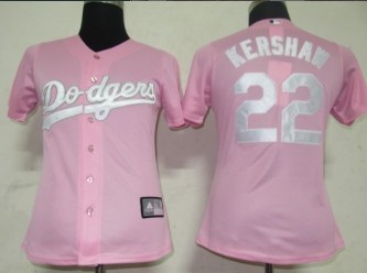 Los Angeles Dodgers #22 Kershaw Pink With White Womens Jersey 