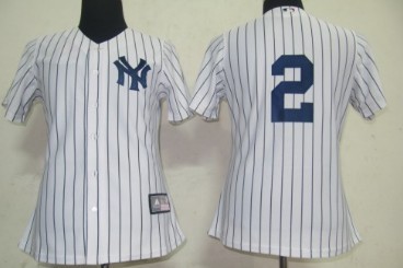 New York Yankees #2 Derek Jeter White With Black Pinstripe Womens Jersey