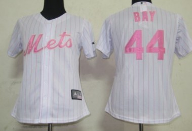 New York Mets #44 Bay White With Pink Pinstripe Womens Jersey 