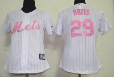 New York Mets #29 Davis White With Pink Pinstripe Womens Jersey  