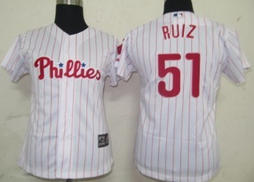 Philadelphia Phillies #51 Ruiz White Red Pinstripe Womens Jersey 