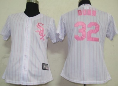 Chicago White Sox #32 Dunn White With Pink Pinstripe Womens Jersey 