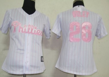 Philadelphia Phillies #26 Utley White With Pink Pinstripe Womens Jersey 
