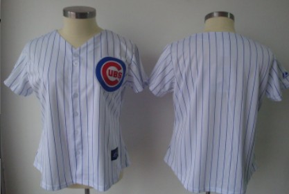 Chicago Cubs Blank White With Blue Pinstripe Womens Jersey 