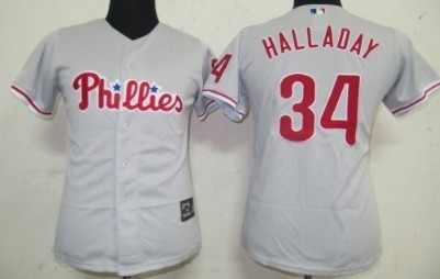 Philadelphia Phillies #34 Halladay Gray Womens Jersey 