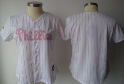 Philadelphia Phillies Blank White With Pink Pinstripe Womens Jersey 