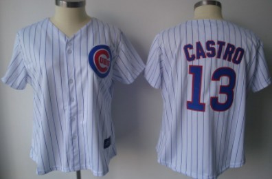 Chicago Cubs #13 Castro White With Blue Pinstripe Womens Jersey 