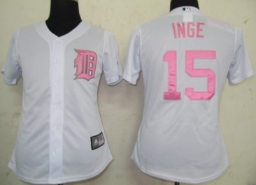 Detroit Tigers #15 Inge White With Pink Womens Jersey 