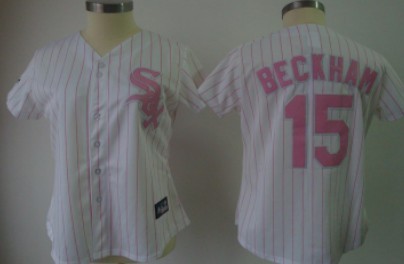 Chicago White Sox #15 Beckham White With Pink Pinstripe Womens Jersey 