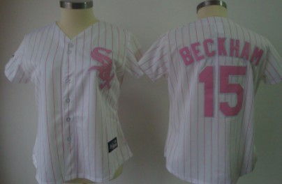 Chicago White Sox #15 Beckham White With Pink Pinstripe Womens Jersey 