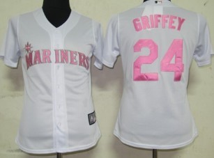 Seattle Mariners #24 Griffey White With Pink Womens Jersey