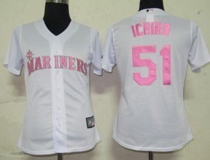 Seattle Mariners #51 Ichiro White With Pink Womens Jersey