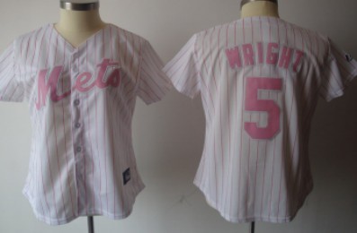 New York Mets #5 Wright White With Pink Pinstripe Womens Jersey 