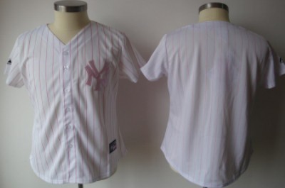 New York Yankees Blank White With Pink Pinstripe Womens Jersey 