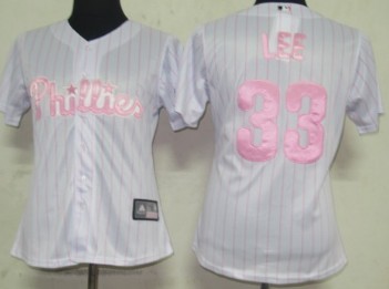 Philadelphia Phillies #33 Lee White With Pink Pinstripe Womens Jersey  