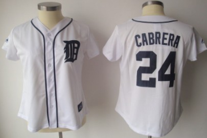 Detroit Tigers #24 Cabrera White With Black Womens Jersey 