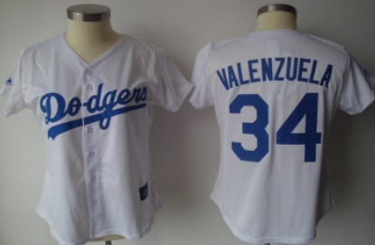 Los Angeles Dodgers #34 Valenzuela White With Blue Womens Jersey 