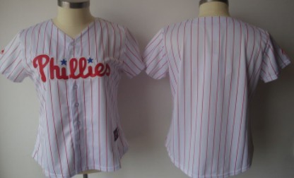 Philadelphia Phillies Blank White With Red Pinstripe Womens Jersey 