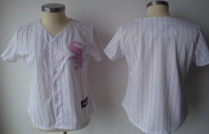 Chicago White Sox Blank White With Pink Pinstripe Womens Jersey 