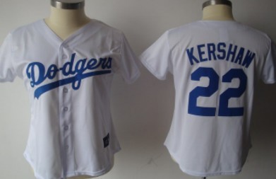 Los Angeles Dodgers #22 Kershaw White With Blue Womens Jersey 