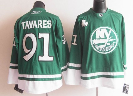 New York Islanders #91 John Tavares St. Patrick's Day Green Jersey
