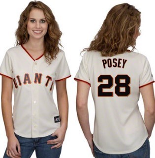 San Francisco Giants #28 Posey Cream With Black Womens Jersey