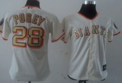 San Francisco Giants #28 Posey Cream With Gold Womens Jersey 